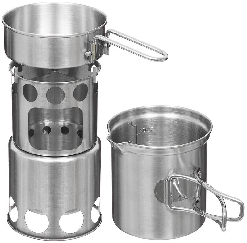 Popote Fox Outdoor Travel en acier inoxydable 1,125 L avec réchaud et filet