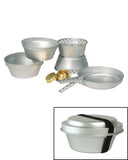 Set de cuisine Mil-Tec en aluminium 2 marmites 1,4 et 0,95 L avec poêle et réchaud laiton