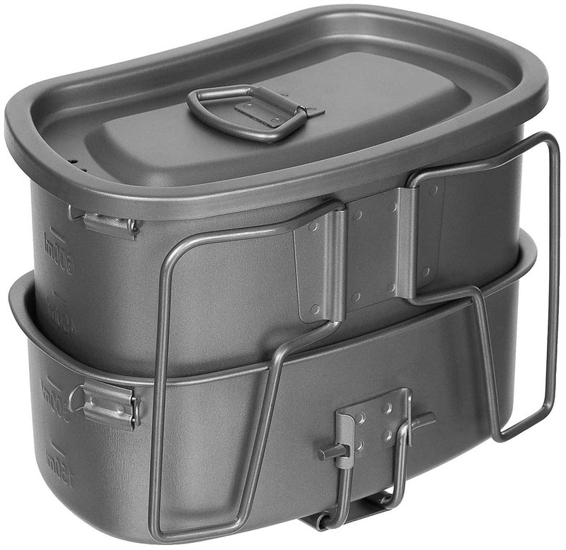 Popote en titane Fox Outdoor 3 pièces avec suspension inox et anses rabattables