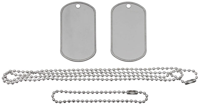 Plaques d'identité US MFH en acier inoxydable 5 x 2,8 cm chaînes nickelées