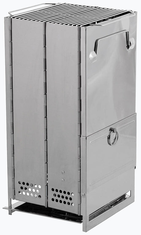 Réchaud fusée pliant Fox Outdoor en acier inoxydable avec grille et bac à cendres