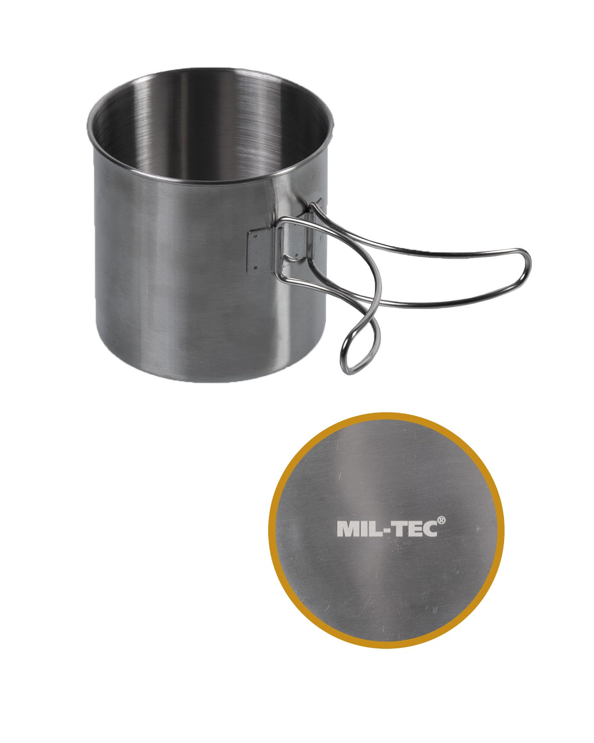 Quart Mil-Tec en acier inoxydable 800 ml anses rabattables hauteur 11,3 cm