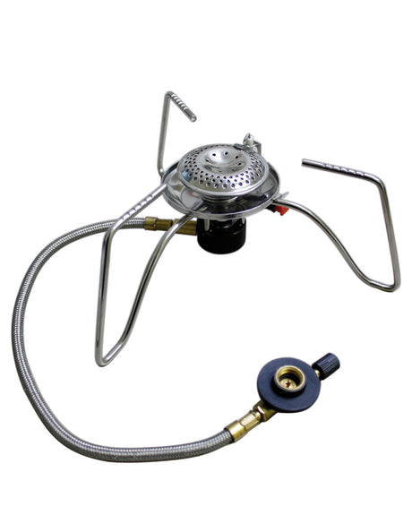 Réchaud à gaz Mil-Tec pliable aluminium et acier inoxydable 3500 W tuyau 36 cm