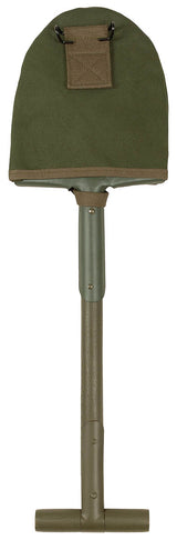 Pelle type US M10 MFH manche bois en T 59 cm avec housse toile à ceinturon