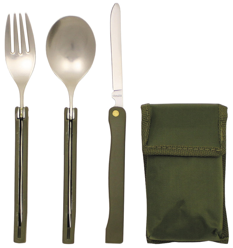 Couverts pliants MFH Camping 3 pièces avec étui en nylon à passant de ceinture
