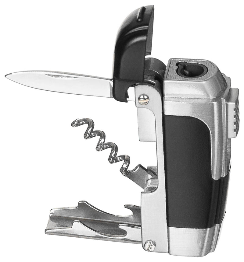 Briquet tempête gaz MFH rechargeable avec couteau tire-bouchon et décapsuleur
