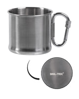 Quart Mil-Tec en acier inoxydable 500 ml avec anse mousqueton 100 g pour bivouac