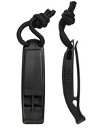 Sifflet Tactical MOLLE Mil-Tec en polyoxyméthylène, lot de deux avec cordon, EN ISO 12402-8