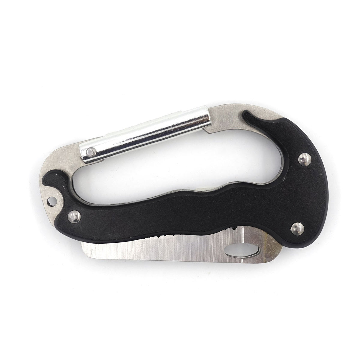 Mousqueton couteau OPEX deux lames acier inoxydable manche aluminium 8,5 cm