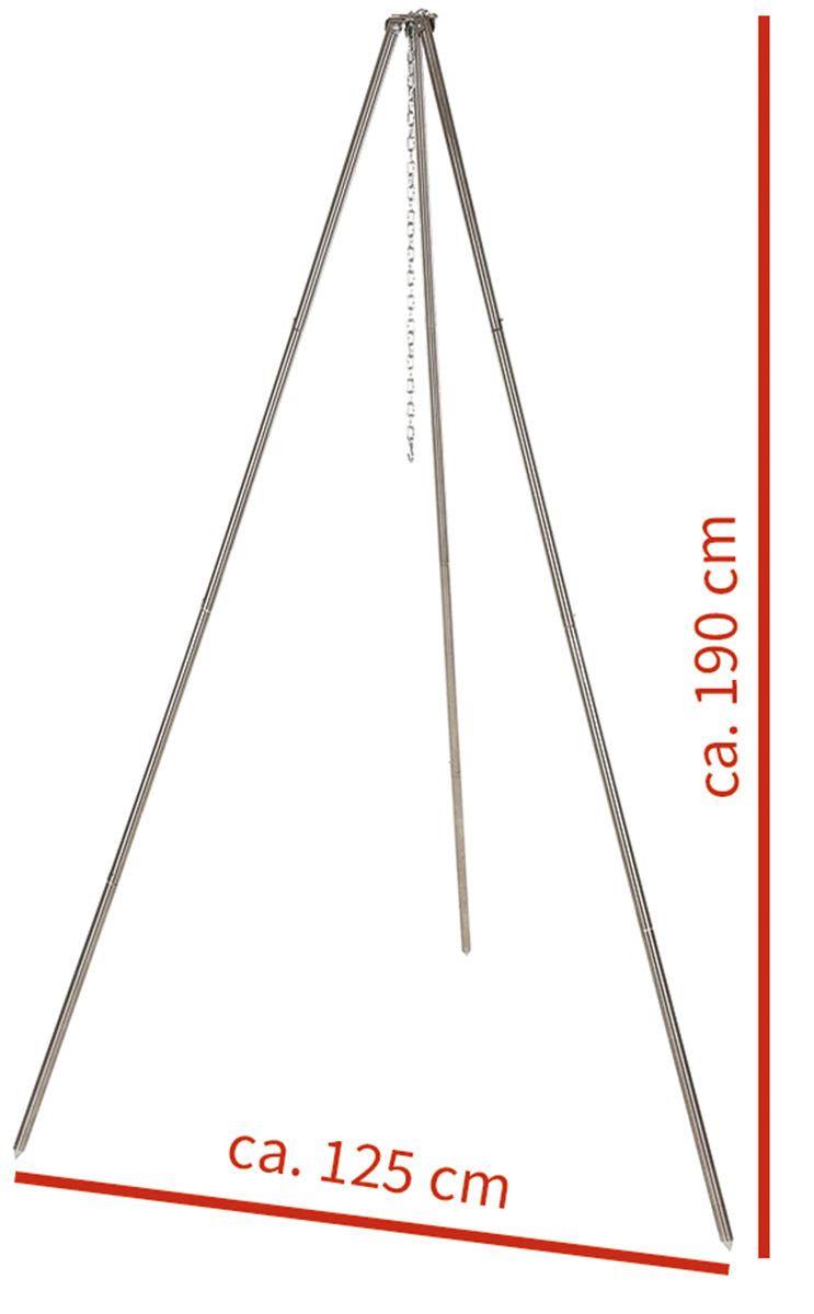 Trépied de cuisson Fox Outdoor en acier inoxydable réglable de 50 à 190 cm avec chaîne