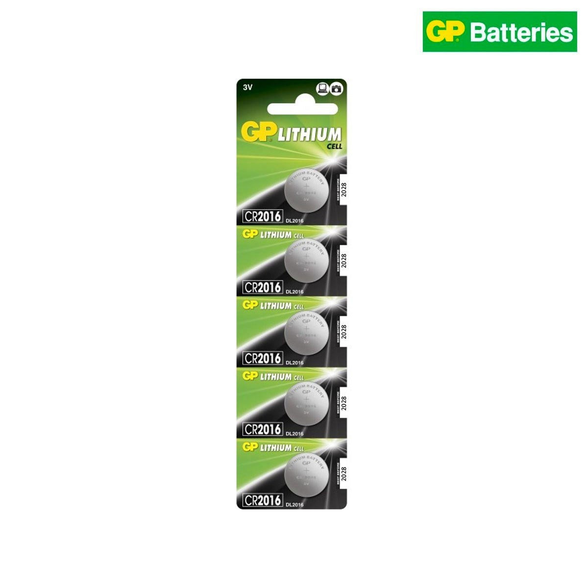 Pile bouton lithium GP CR2016 20 mm pour clé et télécommande, lot de 5 piles