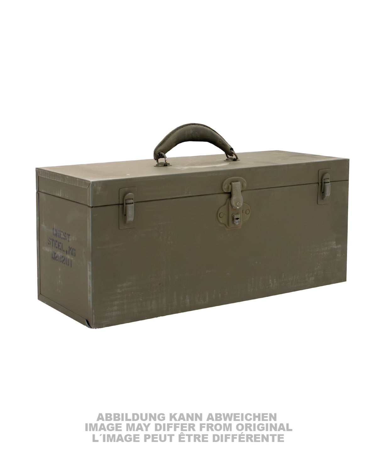 Caisse en acier type US modèle M6 20 x 23 x 56 cm datée 1944, pièce d'époque