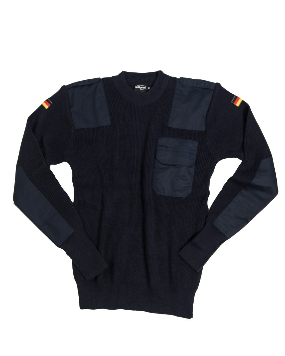 Pull type Bundeswehr Mil-Tec en laine 80 % coudes renforcés et poche de poitrine