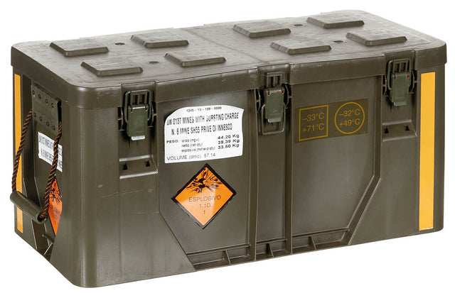 Caisse de transport italienne en plastique, surplus d'occasion pour le transport et le rangement
