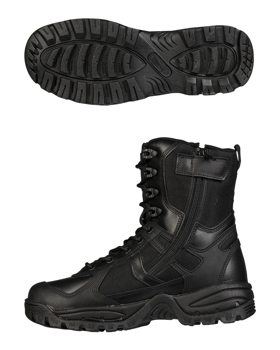 Chaussures d'intervention Mil-Tec Patrol cuir et polyester glissière intérieure 9 œillets