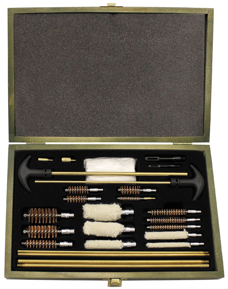 Kit de nettoyage multicalibre MFH fusil et arme de poing 10 écouvillons coffret bois