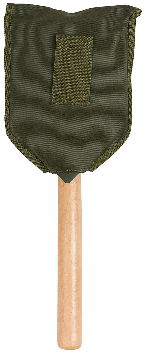 Pelle pliante Deluxe MFH manche bois 2 pièces 60 cm lame à dents avec étui