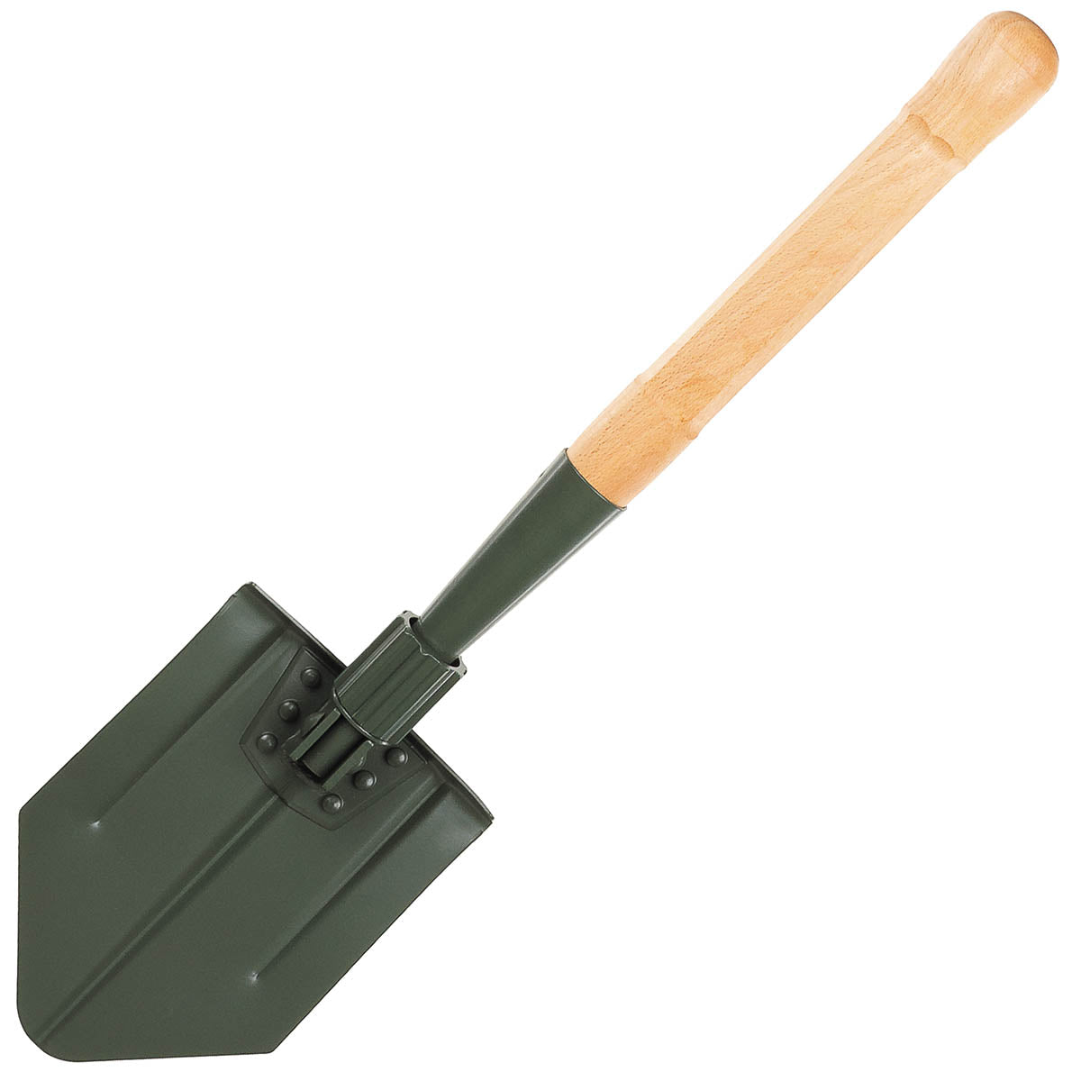 Pelle pliante type suisse MFH 2 pièces acier 2,3 mm manche bois 61 cm