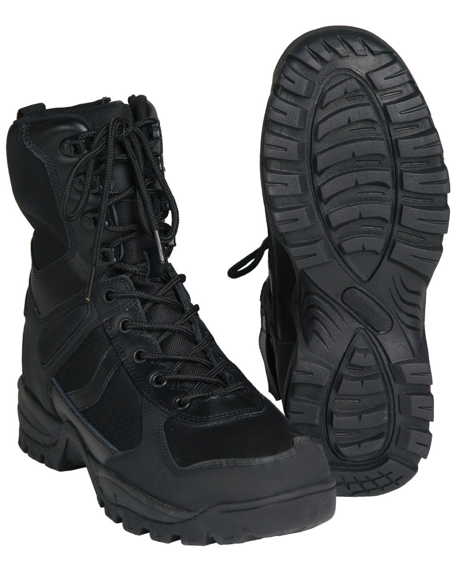 Chaussures d'intervention Mil-Tec Patrol cuir et polyester glissière intérieure 9 œillets