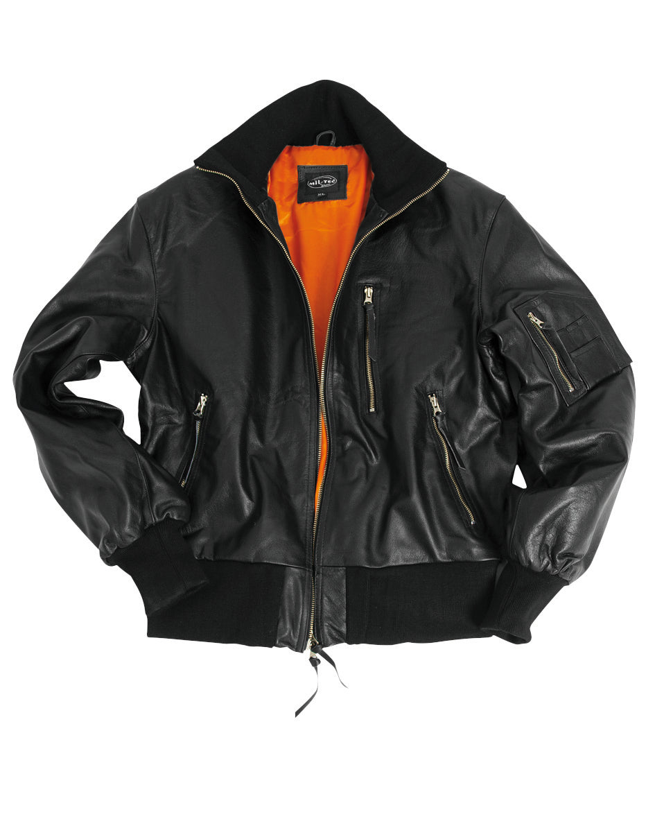 Blouson de pilote Mil-Tec type Bundeswehr en cuir nappa de buffle avec col tricot