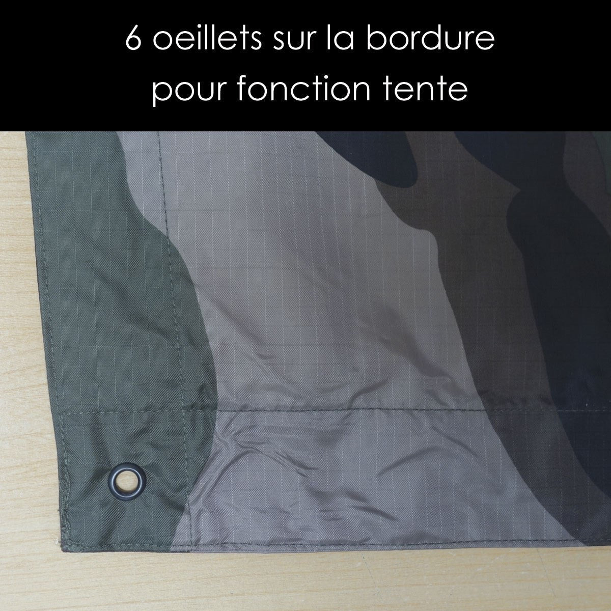 Poncho type US ripstop polyester 210T enduit PU 220 x 145 cm six œillets