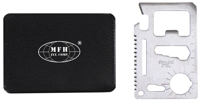 Outil multifonctions MFH format carte 11 fonctions en acier inoxydable 6,8 x 4,5 cm
