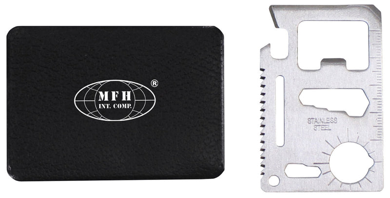 Outil multifonctions MFH format carte 11 fonctions en acier inoxydable 6,8 x 4,5 cm