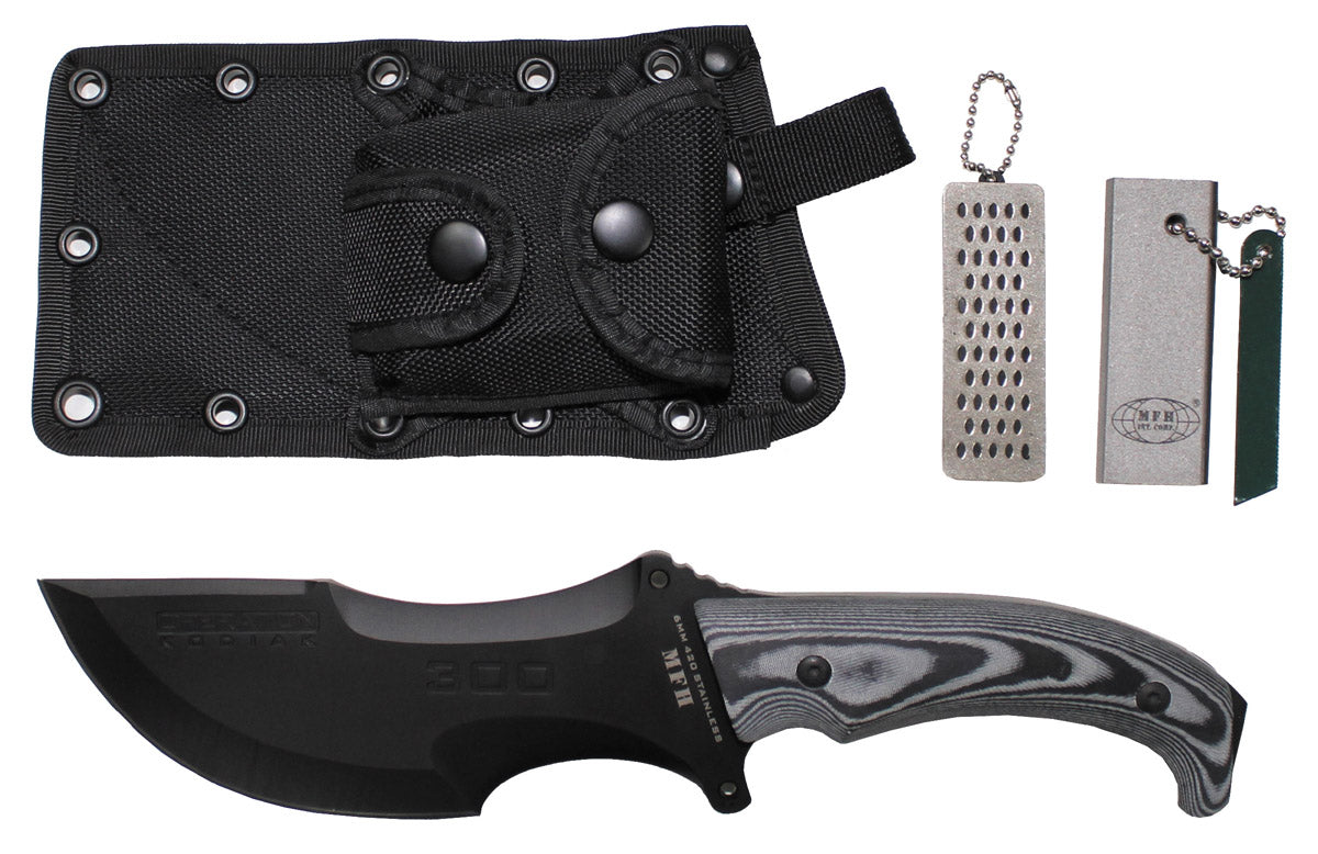 Couteau à lame fixe Operation Kodiak MFH manche Micarta lame courbe 17 cm 6 mm