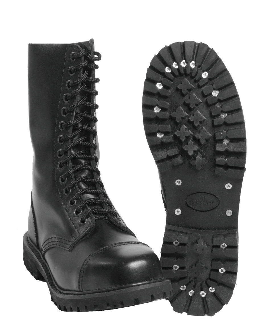 Chaussures de combat Mil-Tec Invader en cuir bovin grainé à 14 œillets semelle vissée