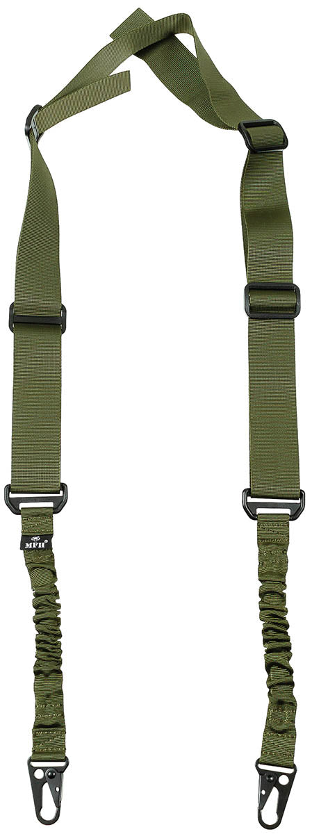 Bretelle de combat 2 points MFH élastique réglable de 65 à 210 cm avec mousquetons