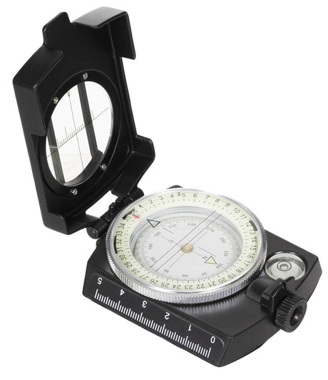 Boussole Precision Fox Outdoor à boîtier métallique avec niveau à bulle et étui