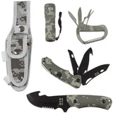 Ensemble couteau de survie MFH lame 10 cm avec couteau pliant scie et lampe