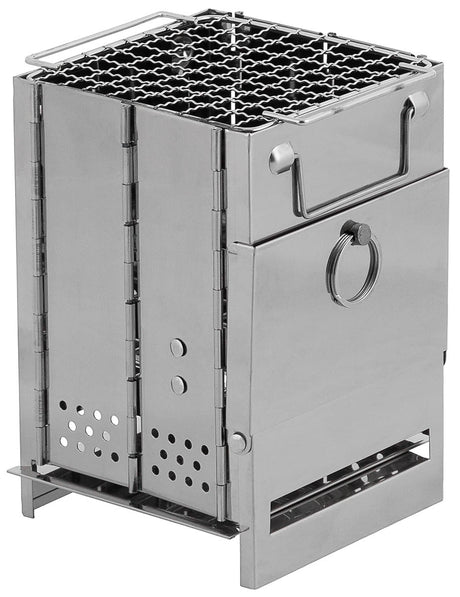 Réchaud fusée pliant Fox Outdoor en acier inoxydable avec grille et bac à cendres