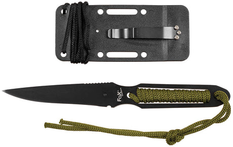 Couteau à lame fixe Action II Fox Outdoor lame 9 cm manche tressé et gaine à clip