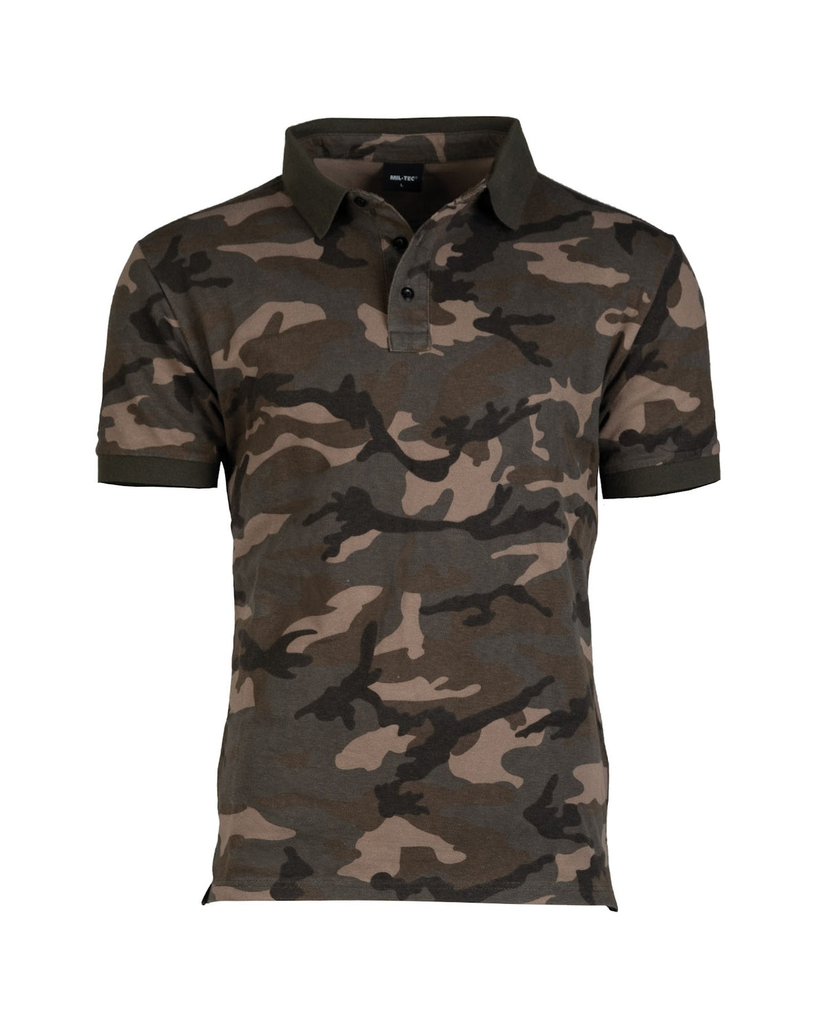 Polo tactique Mil-Tec en coton piqué prélavé à col boutonné et fentes latérales