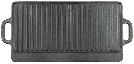 Plancha réversible en fonte Fox Outdoor 50 x 23 cm à deux poignées et face rainurée