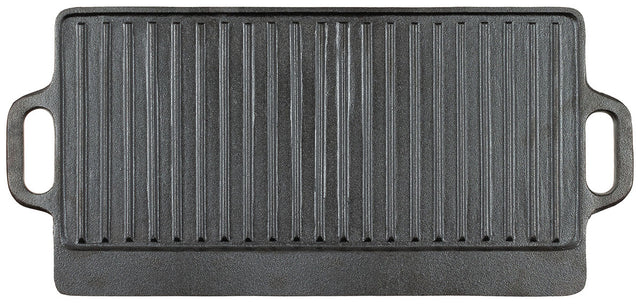 Plancha réversible en fonte Fox Outdoor 50 x 23 cm à deux poignées et face rainurée