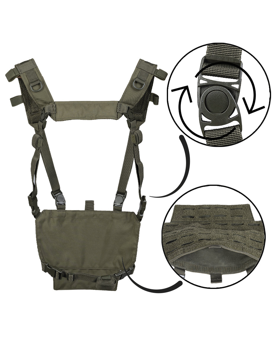 Gilet chest rig Mil-Tec allégé en polyester à platine auto-agrippante découpée au laser