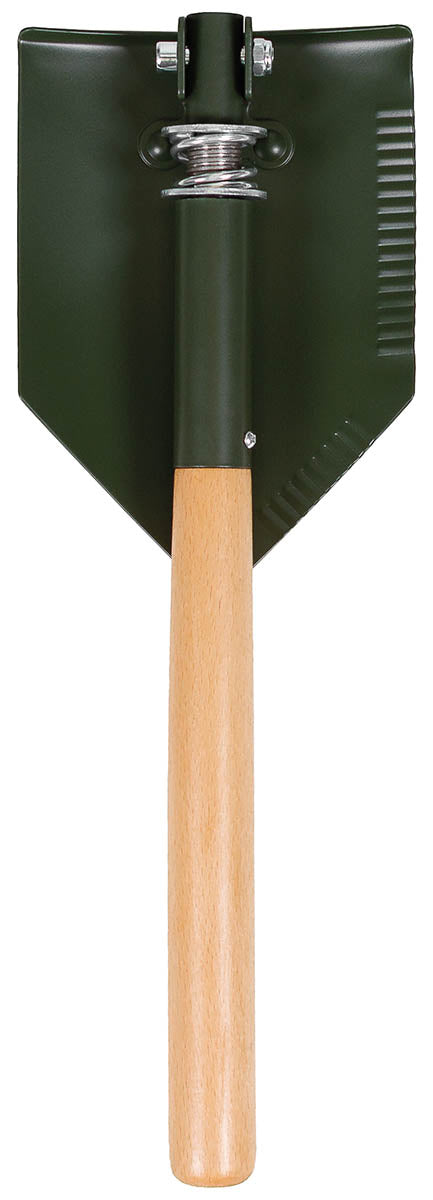 Pelle pliante Deluxe MFH manche bois 2 pièces 60 cm lame à dents avec étui