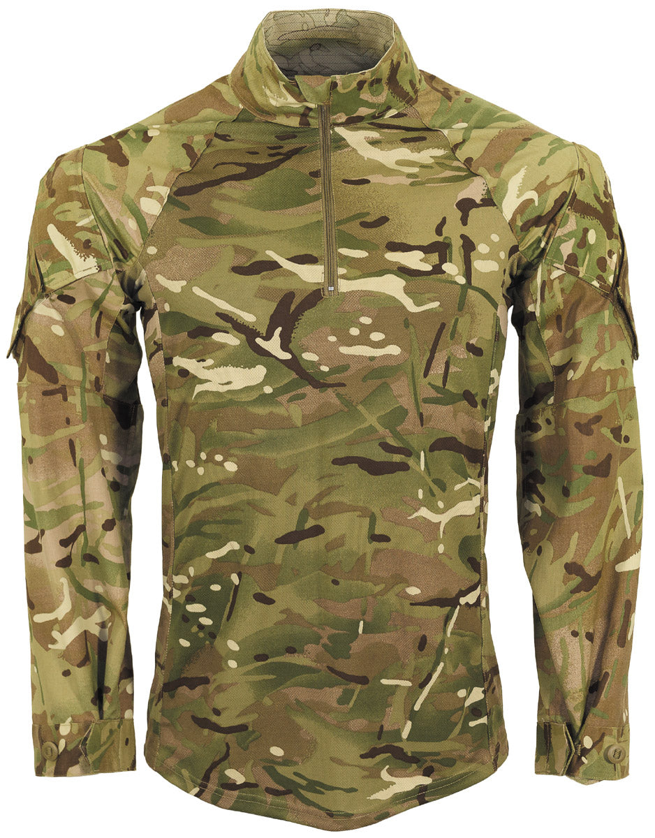 Chemise de combat UBAS britannique Ubac Armour tout polyester en maille Coolmax à fermeture à glissière, motif MTP, surplus comme neuf