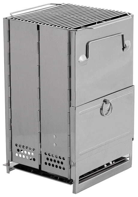 Réchaud fusée pliant Fox Outdoor en acier inoxydable avec grille et bac à cendres