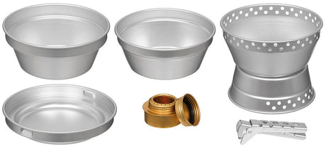 Popote Fox Outdoor Premium en aluminium 1,5 L avec réchaud à alcool et pare-vent