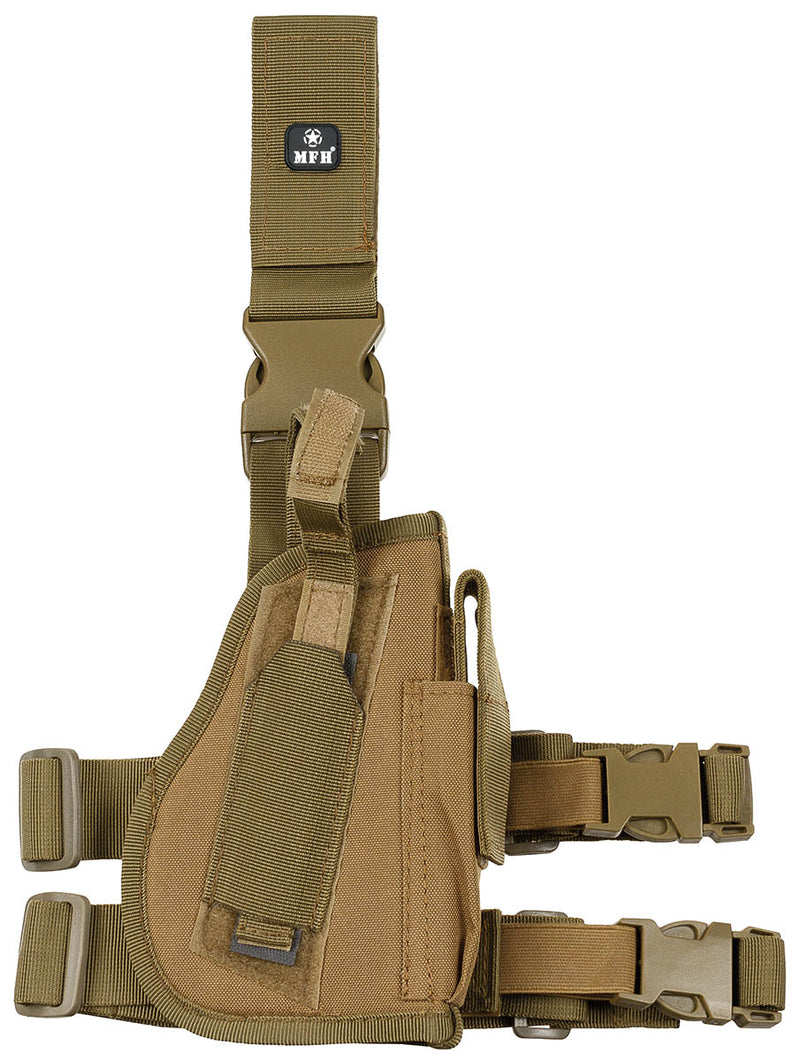 Holster de cuisse MFH pour droitier à deux sangles et porte-chargeur latéral