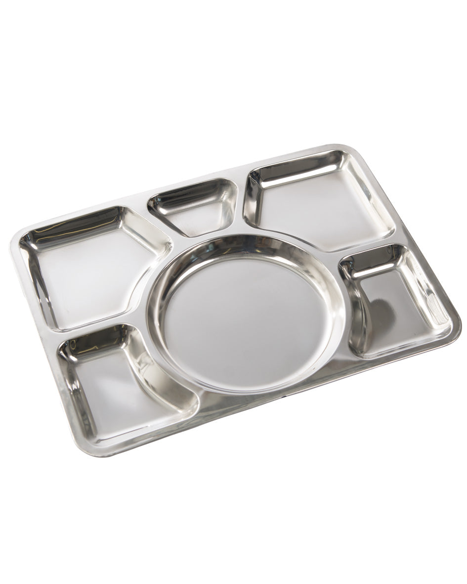 Plateau-repas Mil-Tec en acier inoxydable 6 compartiments 40 x 30 cm empilable 460 g