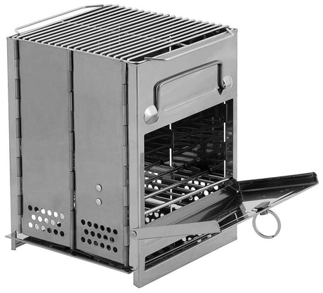 Réchaud fusée pliant Fox Outdoor en acier inoxydable avec grille et bac à cendres