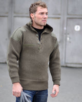 Pull type armée autrichienne Mil-Tec en laine épaisse col boutonné coudes renforcés