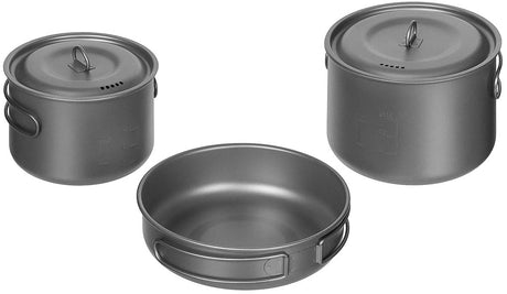Popote en titane Fox Outdoor 5 pièces 2 marmites 1 poêle et 2 couvercles 360 g