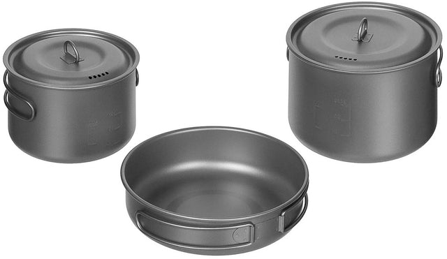 Popote en titane Fox Outdoor 5 pièces 2 marmites 1 poêle et 2 couvercles 360 g