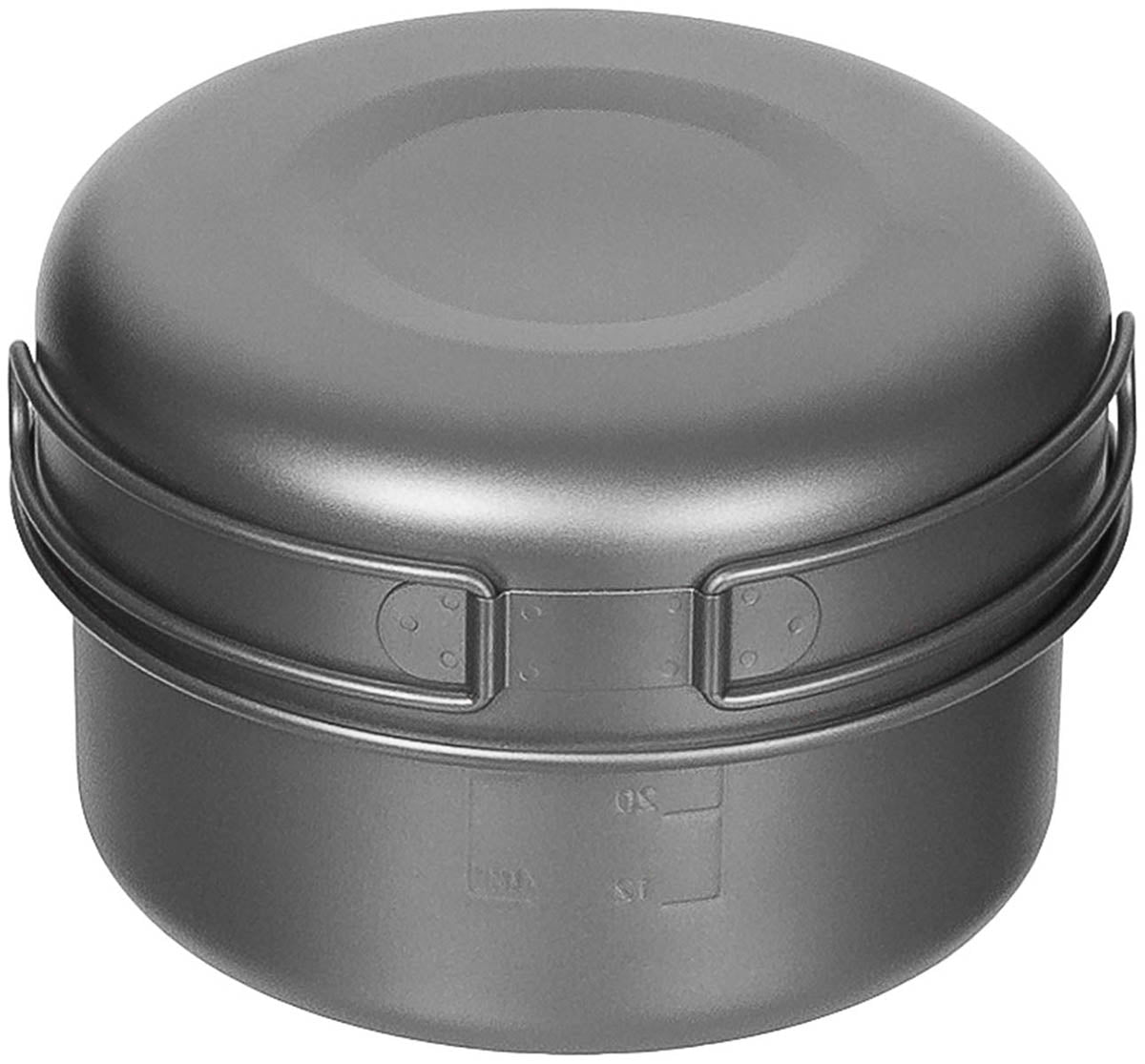Popote en titane Fox Outdoor 5 pièces 2 marmites 1 poêle et 2 couvercles 360 g