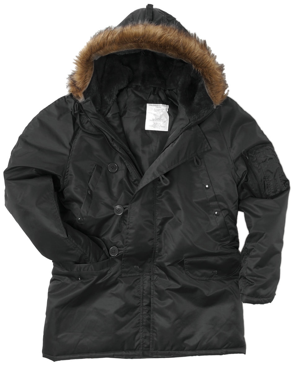 Parka de froid Teesar N3B en nylon enduit polyuréthane avec capuche à fourrure synthétique